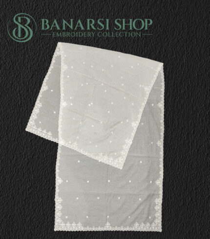 Embroidered Khaddi Net – Buti Design, Cutwork Dupatta (Dyeable)